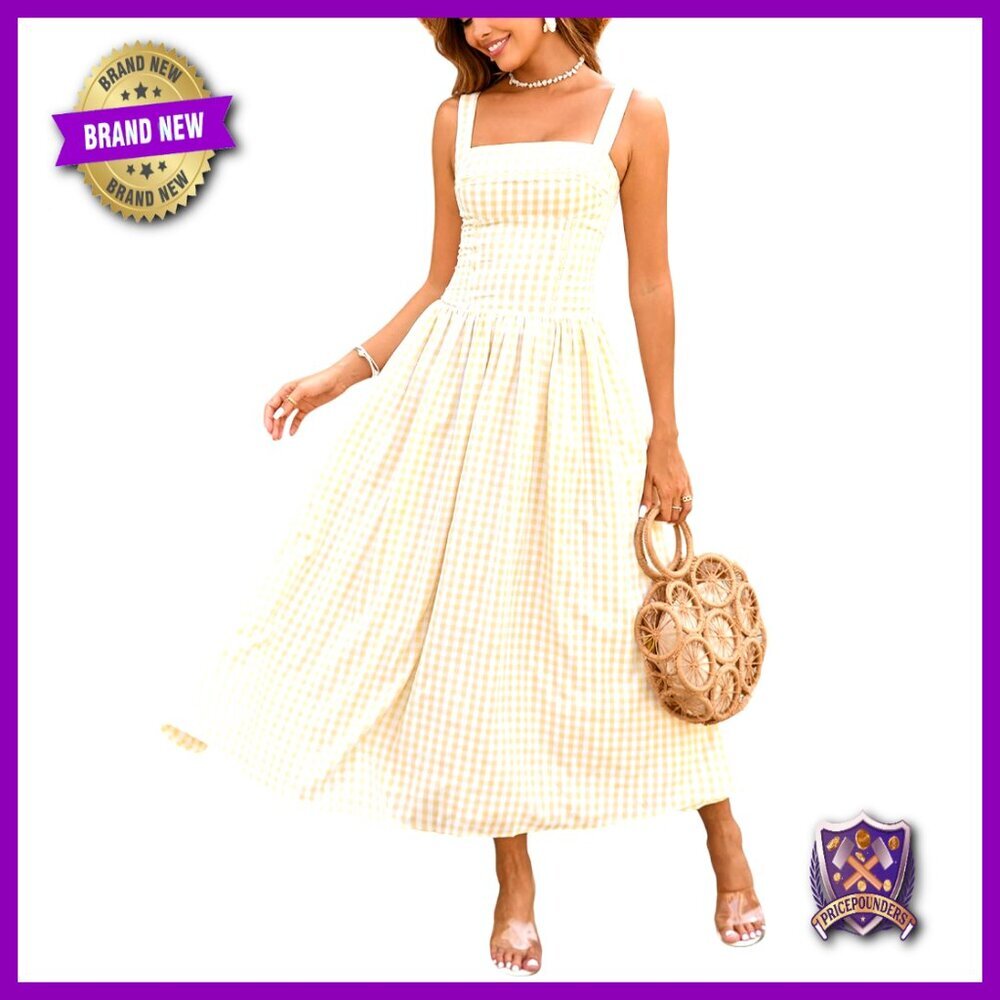 Summer Corset Midi Dress Flowy Square Neck Sleeveless Lace Wedding Guest